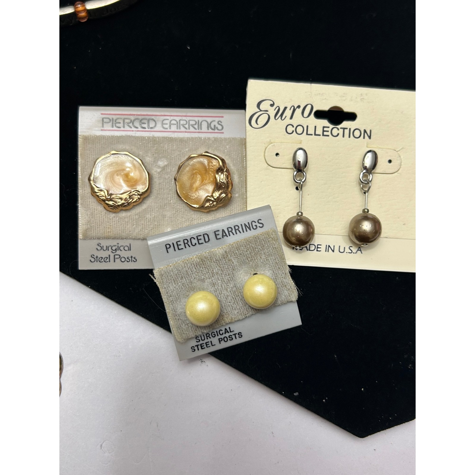 Lot Of 3 Pairs Vintage Pierced Earrings Euro Collection Surgical Steel Posts